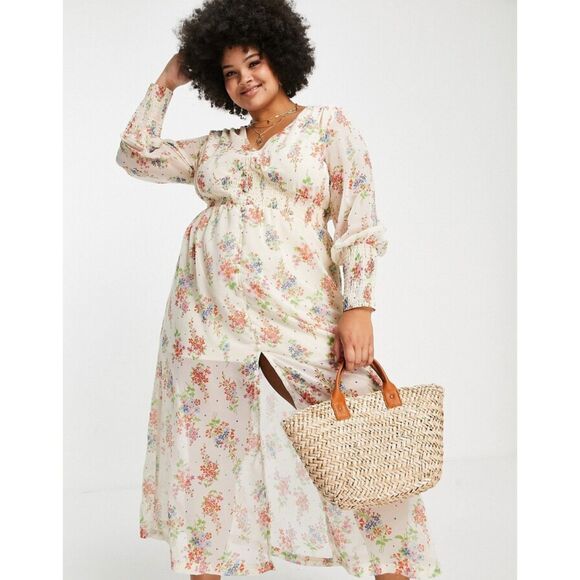 Simply Be ASOS Floral Button Front Maxi Dress Cream Plus Size Women's 20 Boho - Picture 1 of 7